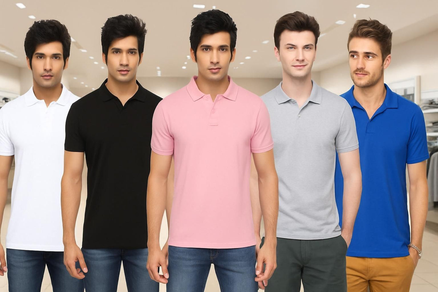 Men’s Poly Matte Polo T-Shirt Combo – Pack of 5