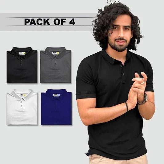Men’s Poly Cotton Polo T-Shirt – Pack of 4 (Regular Fit)